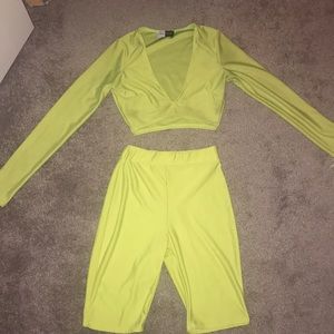 Two piece lime green outfit
